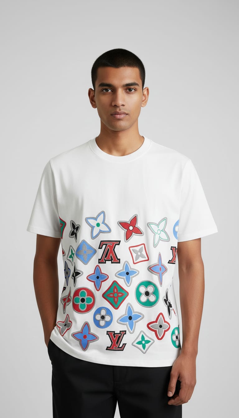 Multicolor Monogram Graphic Oversized T-Shirt - White | Premium Cotton Luxury Streetwear Tee