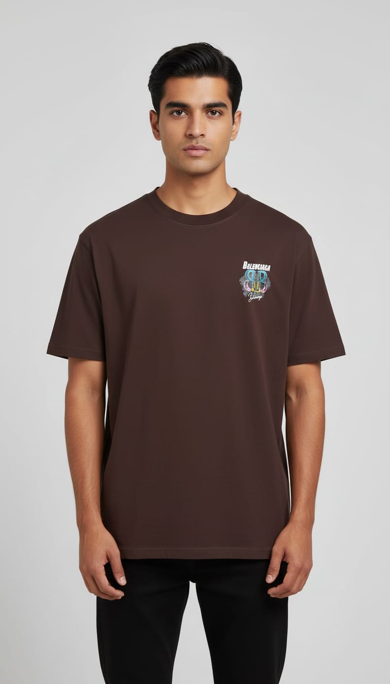Brown Balenciaga Inspired SB Logo Graphic T-Shirt | Oversized Premium Cotton Streetwear Tee