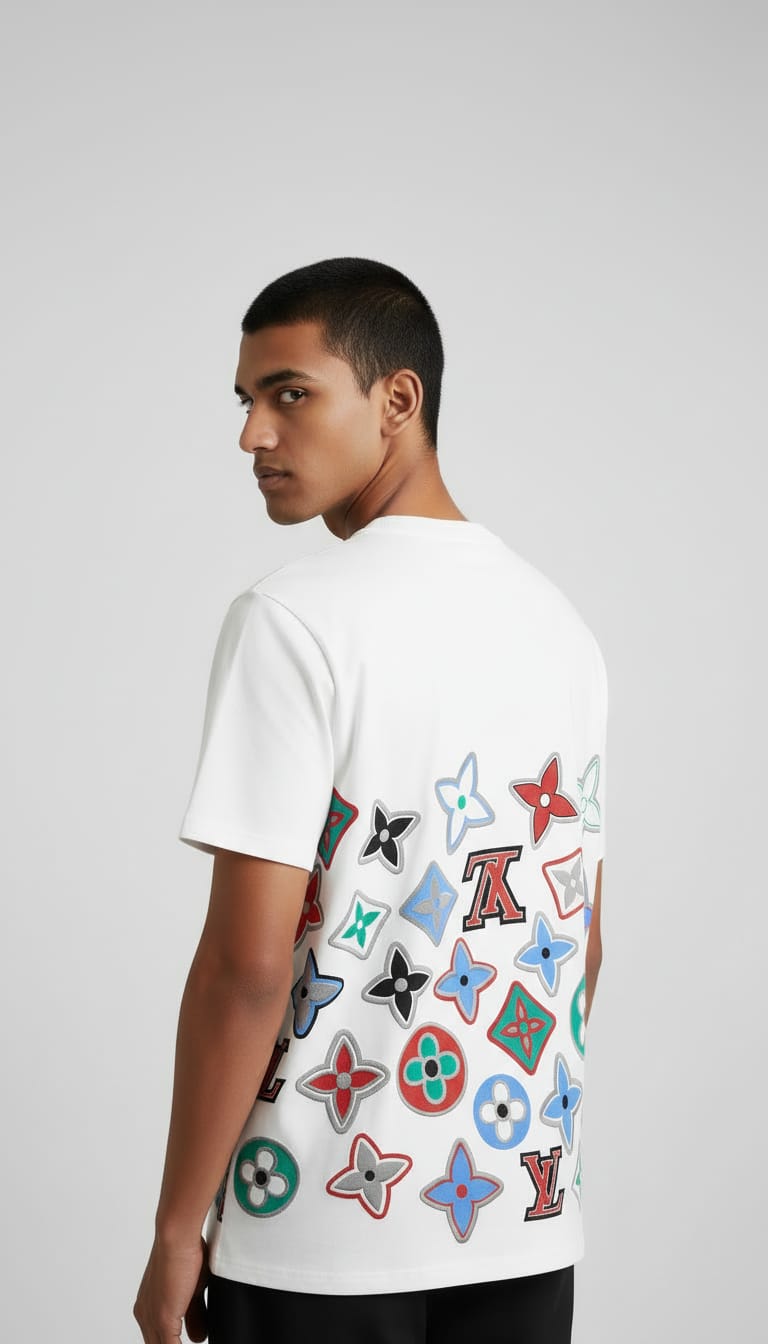 Multicolor Monogram Graphic Oversized T-Shirt - White | Premium Cotton Luxury Streetwear Tee