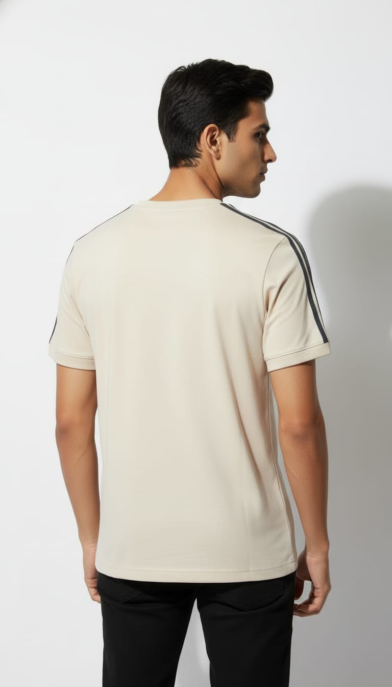Adidas 3-Stripes Shoulder Logo T-Shirt - Cream & Black | Oversized Cotton Streetwear Tee