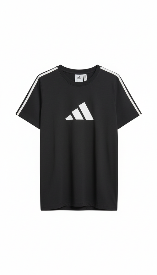 Adidas 3-Stripes Shoulder Logo T-Shirt - Cream & Black | Oversized Cotton Streetwear Tee